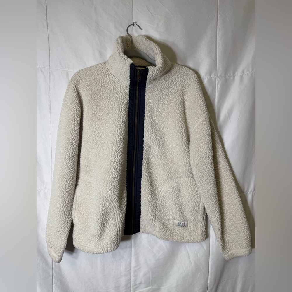 Frye‎ & Co Sherpa Teddy Fleece Jacket Women’s Medium Cream Full Zip Cozy
